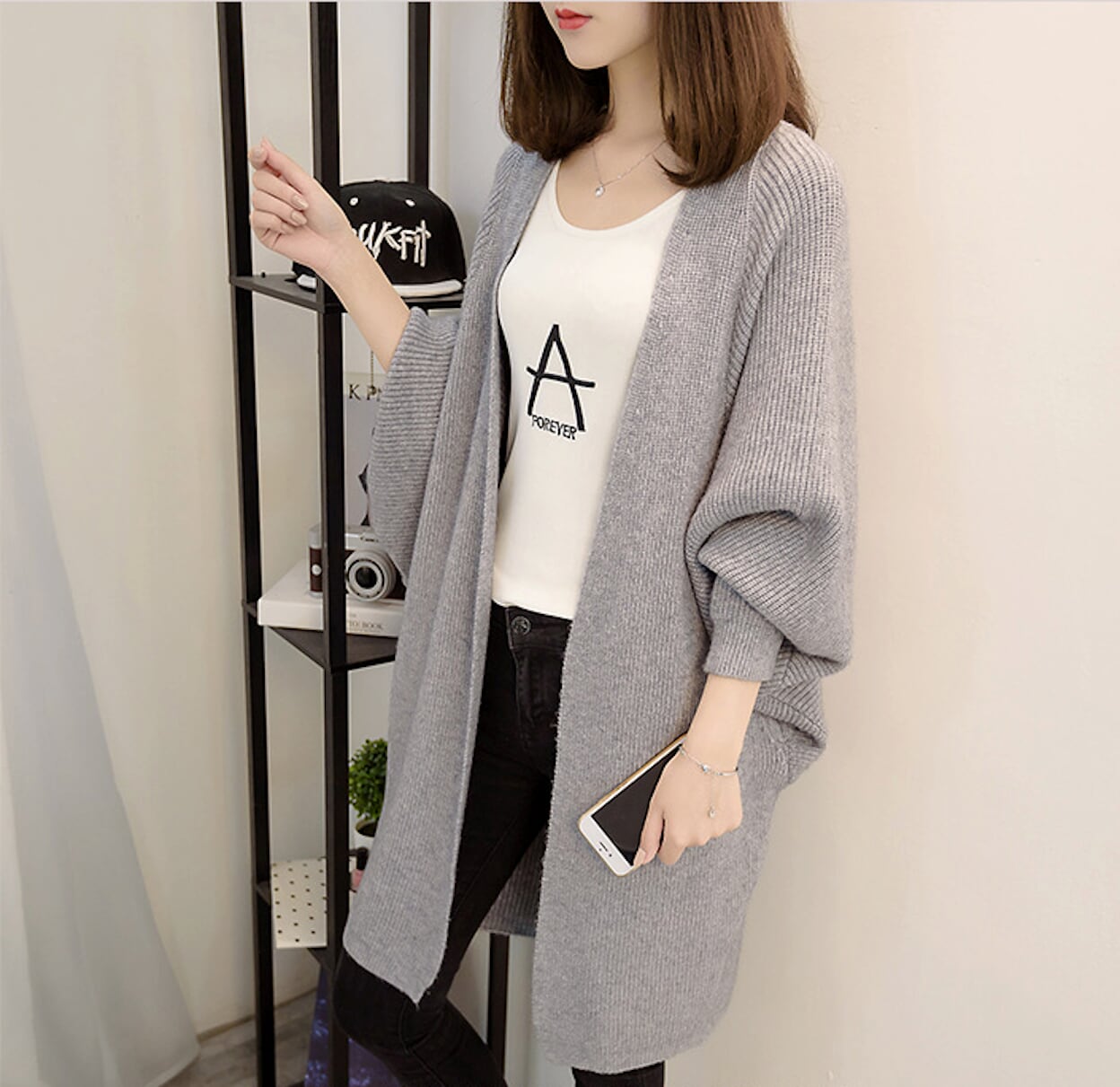 Strick-Cardigan mit Fledermausärmeln | Offenes Design | Lässiger Komfort